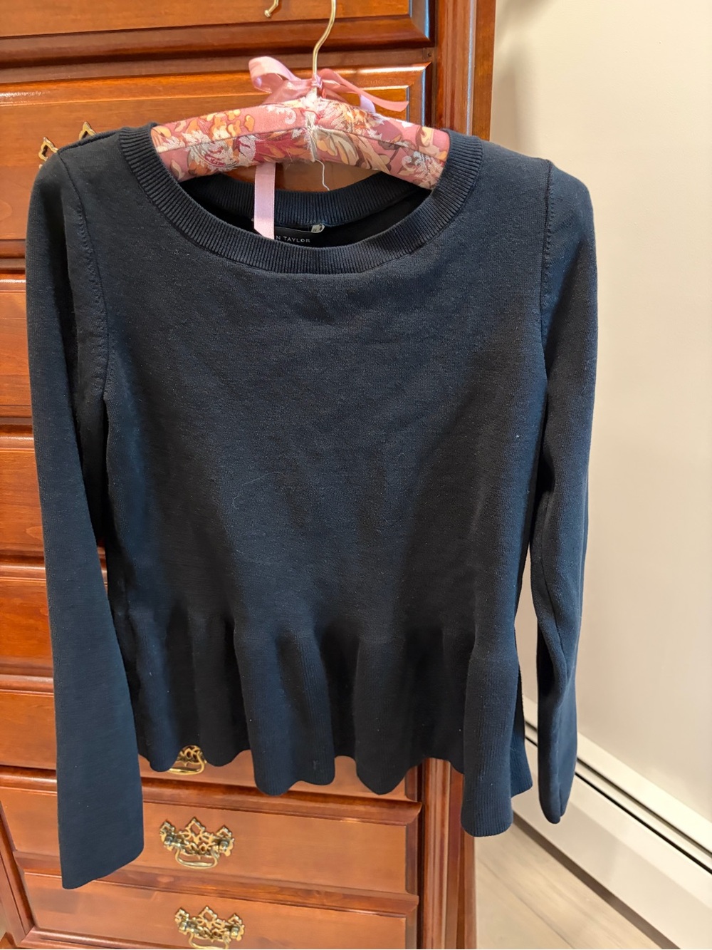 Ann Taylor Black Long-Sleeve Peplum Knit Top